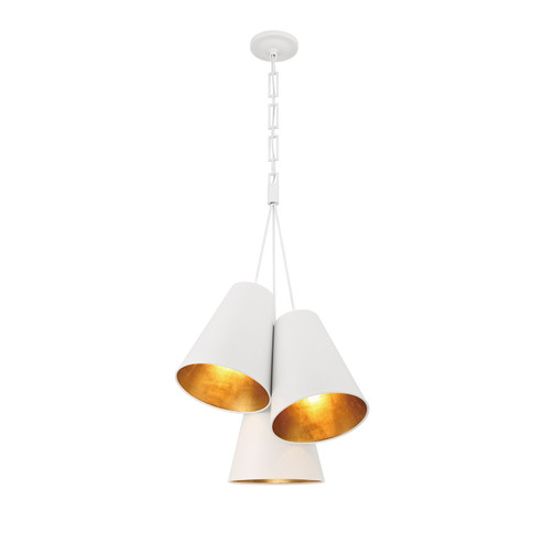 Alston Three Light Pendant in Matte White + Antique Gold (60|8684MTGA)