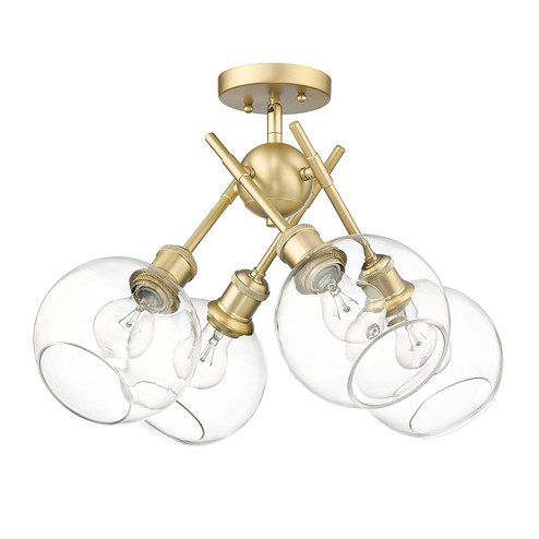 Axel Four Light Semi-Flush Mount in Brushed Champagne Brass (62|1945SFBCBGLOBECLR)
