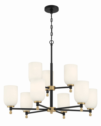 Council Nine Light Chandelier in Flat Black/Satin Brass (46|60329FBSB)
