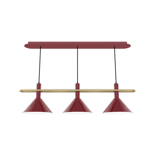 Raceway Three Light Linear Pendant in Barn Red w/Brushed Brass (518|CHR4225591)