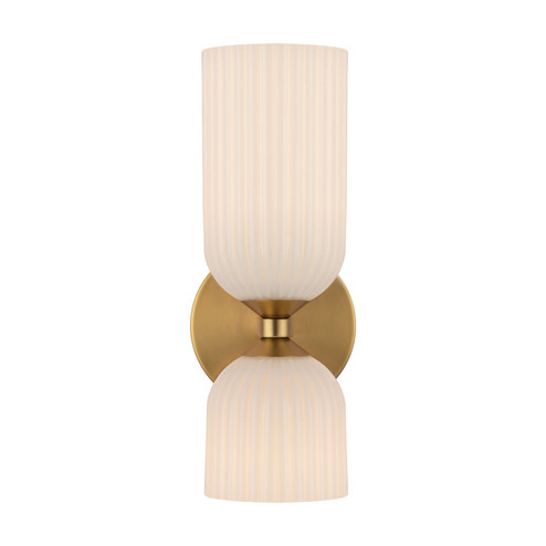 Nelly Two Light Vanity in Brushed Gold/Glossy Ribbed Opal Glass (452|WV442612BGGR)