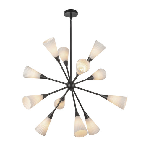 Cosmo 12 Light Chandelier in Matte Black/Glossy Ribbed Opal Glass (452|CH462039MBGR)