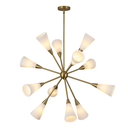 Cosmo 12 Light Chandelier in Brushed Gold/Glossy Ribbed Opal Glass (452|CH462039BGGR)