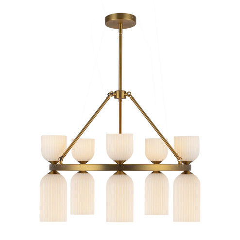 Nelly Ten Light Chandelier in Brushed Gold/Glossy Ribbed Opal Glass (452|CH442626BGGR)