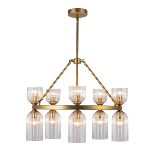 Nelly Ten Light Chandelier in Brushed Gold/Clear Ribbed Glass (452|CH442626BGCR)