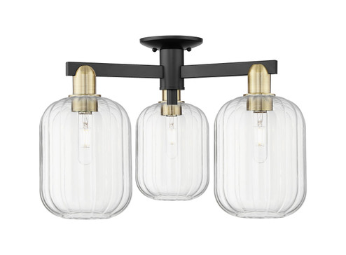 Arcadia Three Light Semi-Flush Mount in Black Antique Brass (405|7163FBABG4607CL)