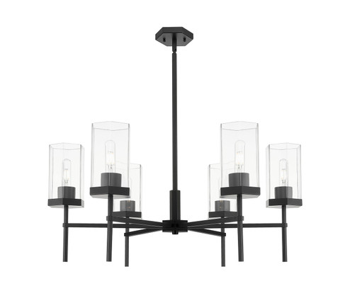 Downtown Urban Six Light Chandelier in Matte Black (405|4636CRBKG4638CL)