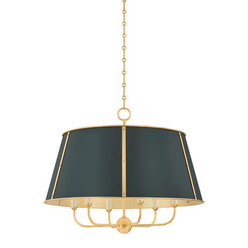 Cambridge Six Light Chandelier in Aged Brass/Soft Studio Green (70|MDS121AGBSSG) Cambridge Six Light Chandelier in Aged Brass/Soft Studio Green (70|MDS121AGBSSG)