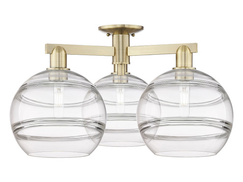Arcadia Three Light Semi-Flush Mount in Antique Brass (405|7163FABG55610CL)