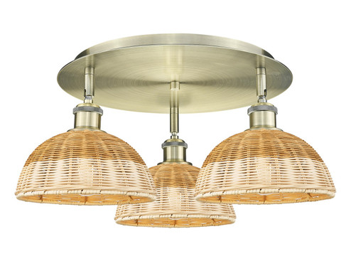 Ballston Three Light Semi-Flush Mount in Antique Brass (405|5163CABNBD29NAT)