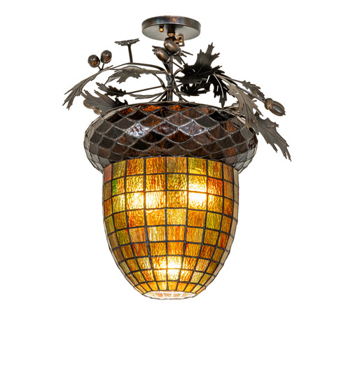 Oak Leaf & Acorn Three Light Flush Mount in Dark Burnished Transparent Copper (57|286346)