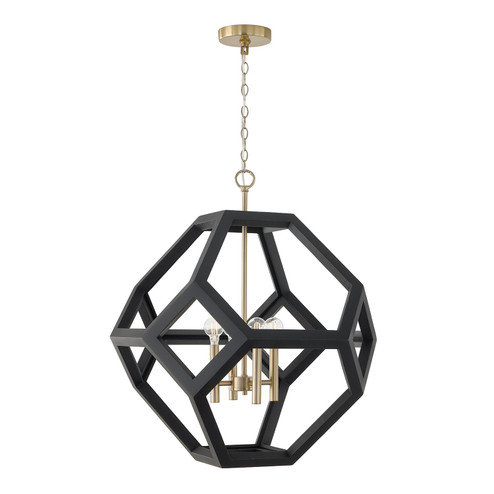 Geo Four Light Pendant in Flat Black and Matte Brass (65|358441KM)