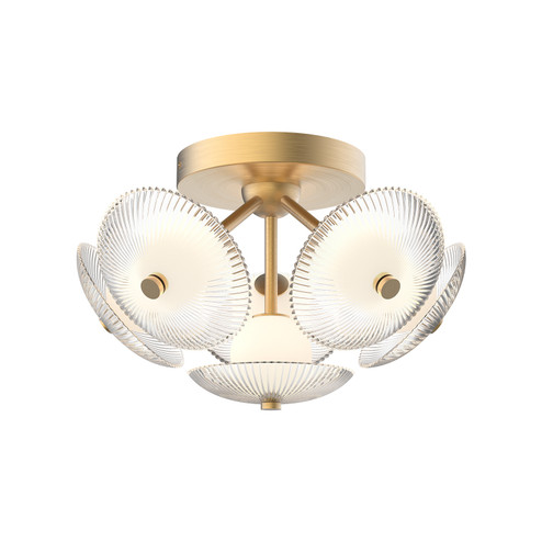 Hera LED Flush Mount in Brushed Gold/Clear Ribbed Glass (452|FM417606BGCRUNV)