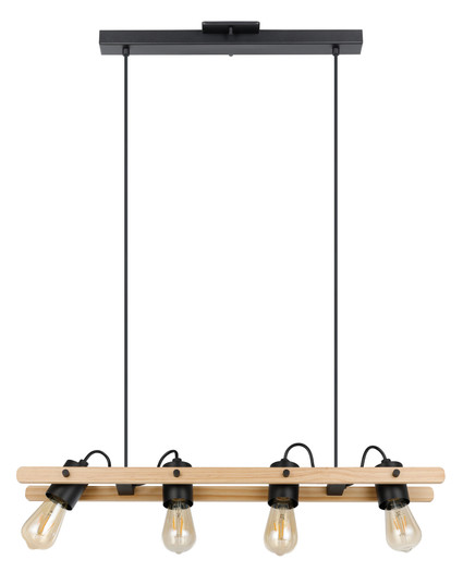 Plimsoll Four Light Pendant in Black & Wood (217|205588A)