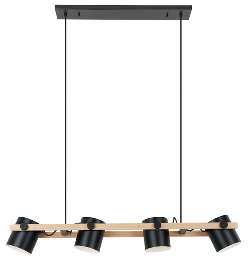 Hornwood Four Light Linear Pendant in Black & Natural Wood (217|43424A)