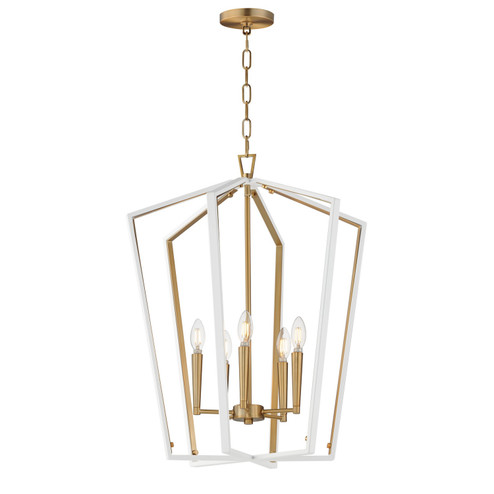 Melrose Five Light Pendant in White/Natural Aged Brass (16|28615WTNAB)