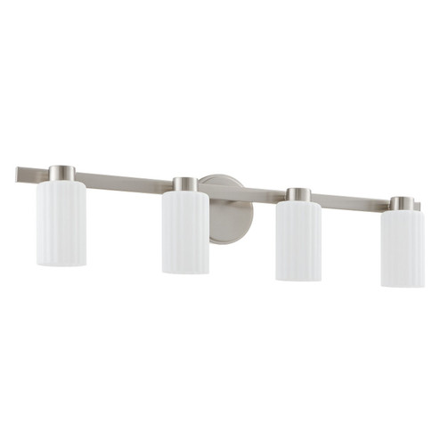 Bedminster Four Light Vanity in Brushed Nickel, Opal Ribbed (577|207048A)