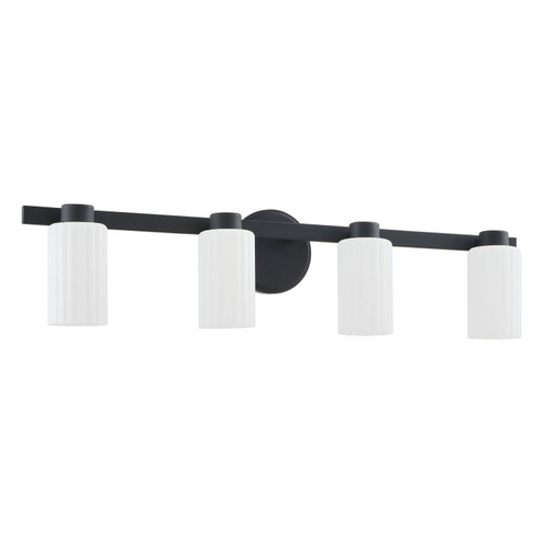 Bedminster Four Light Vanity in Matte Black, Opal Ribbed (577|207044A)