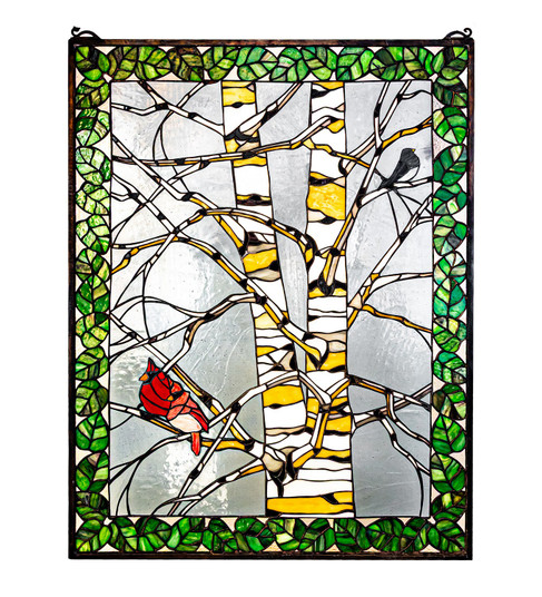 Birch Tree In Winter Window in Craftsman Brown W/ Handpainted Birds (57|293688)