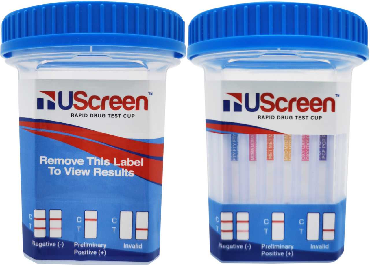 UScreen® 19-Panel Rapid Drug Test Cup, FUO Approved, Square Shape (USSCUPAF-196ME3FKKKT) Security Label & Wider Test Strips