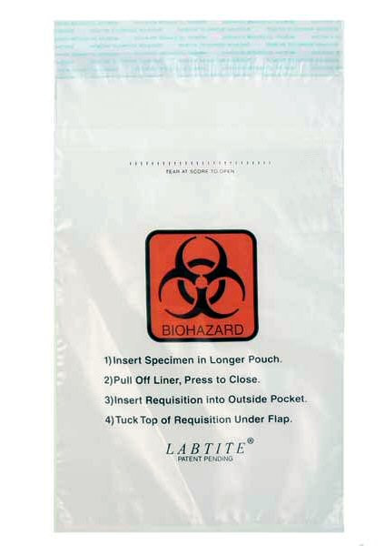 LAB GUARD® Specimen Transport Biohazard Bag w/Absorbent 6x9