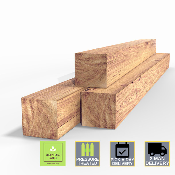 8ft x 4" x 4" Tanalised Timber Post in a garden