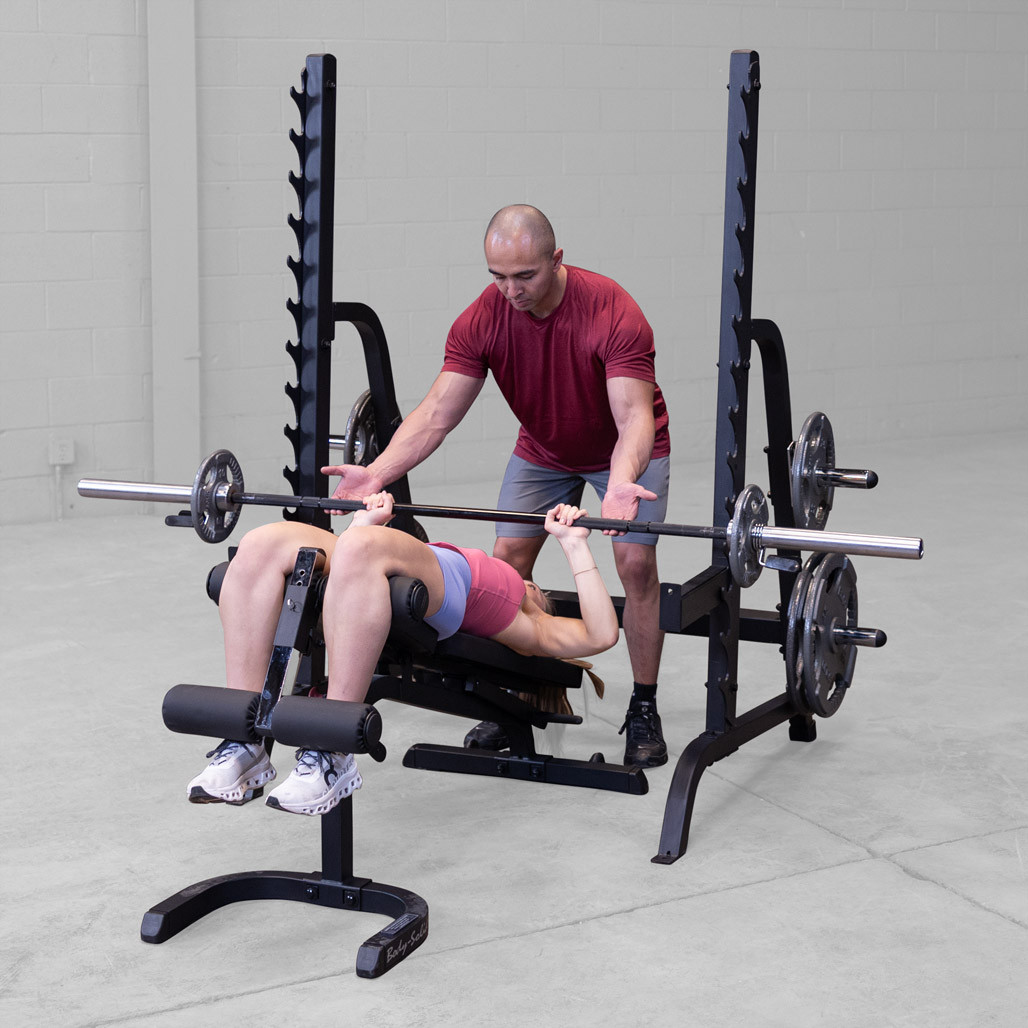 状態良好 BodySolid マルチプレスステーション・スクワットラック+BodySolid オリンピックプレートツリー&IROTECオリンピックプレート(オールラバー仕様) 計115KG＋オリンピックバー&オリンピックWバーセット 手渡し希望/自社配送可能（配送エリアについてお問い合わせください) Body-Solid 2