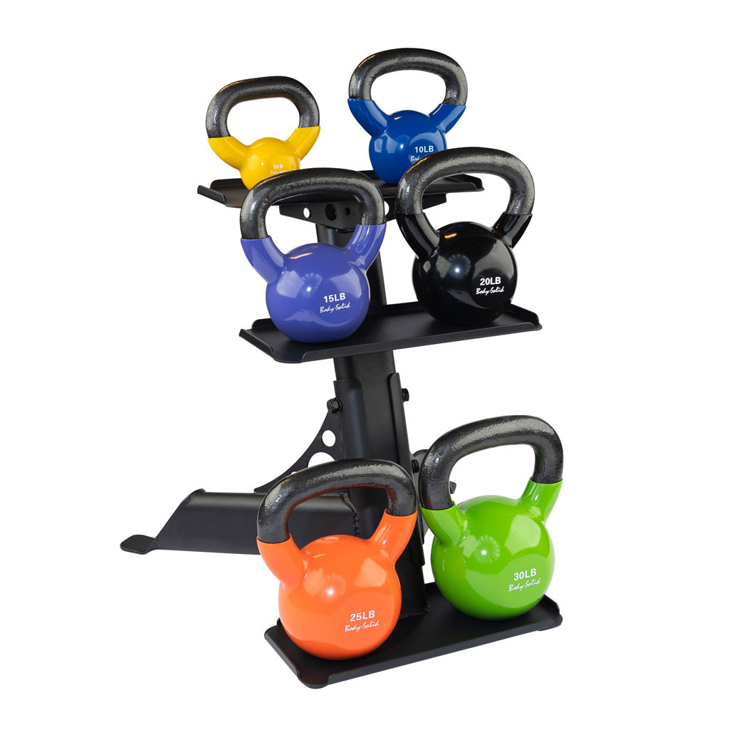Body-Solid 5-30 lb. Powder Coat Kettlebell Set with Rack