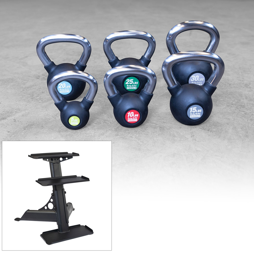 Body-Solid 5-30 lb. Premium Kettlebell Set with Rack KBZS105PACK