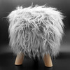 Stool Pouffe Shaggy Faux Fur Foot Bench Ottoman ROUND Wooden SILVER