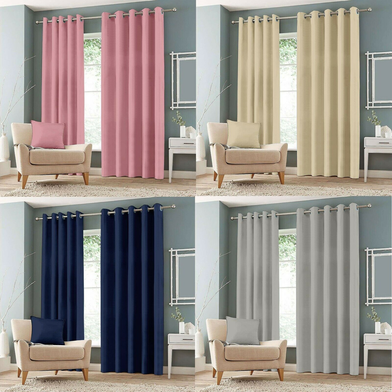 Thermal Blackout Eyelet Ring top Curtains With FREE Pair of tie backs