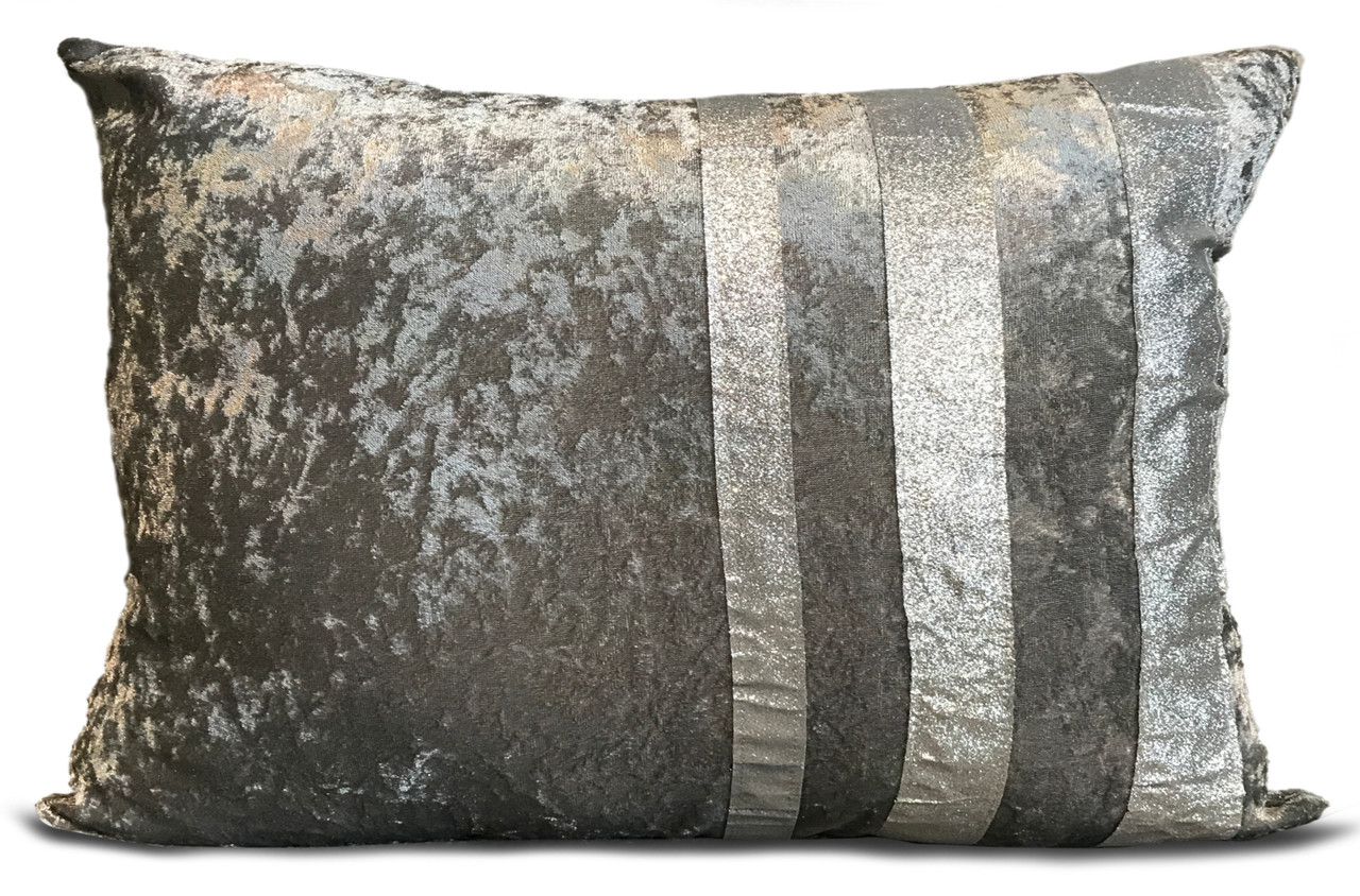 Glitter stripe Silver Grey Velvet Cushions rectangle