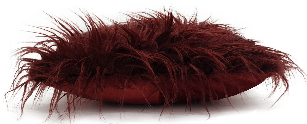 large cushion cover or cushions long Shaggy faux fur cushions 21x21" or 17x17" WINE RED side view