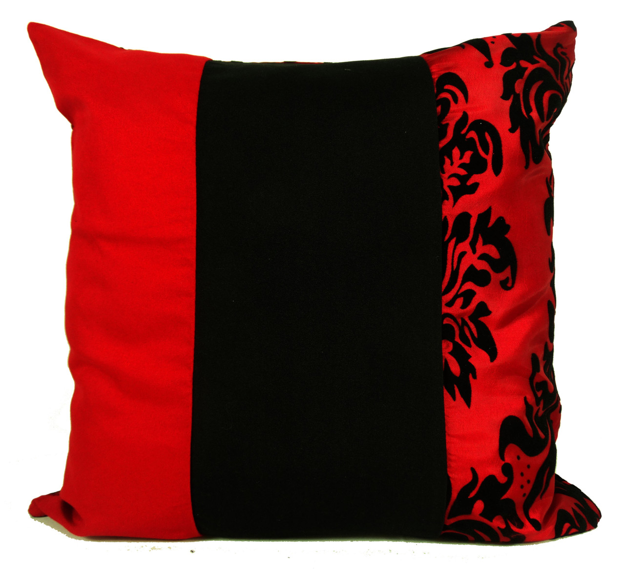 Set of 4 Large Cushion Covers Flocked Damask Cushion Covers 3 Tone Damask 21"x21" RED BLACK