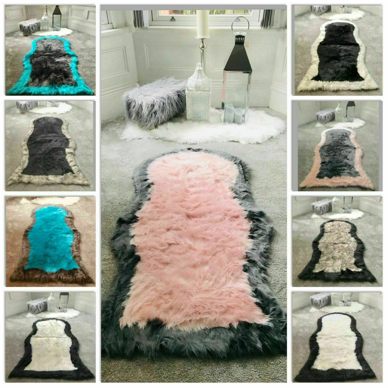 Large Super Soft Fluffy Sheepskin 2 TONE Faux Fur Rugs Carpet Mat Home Deep Pile