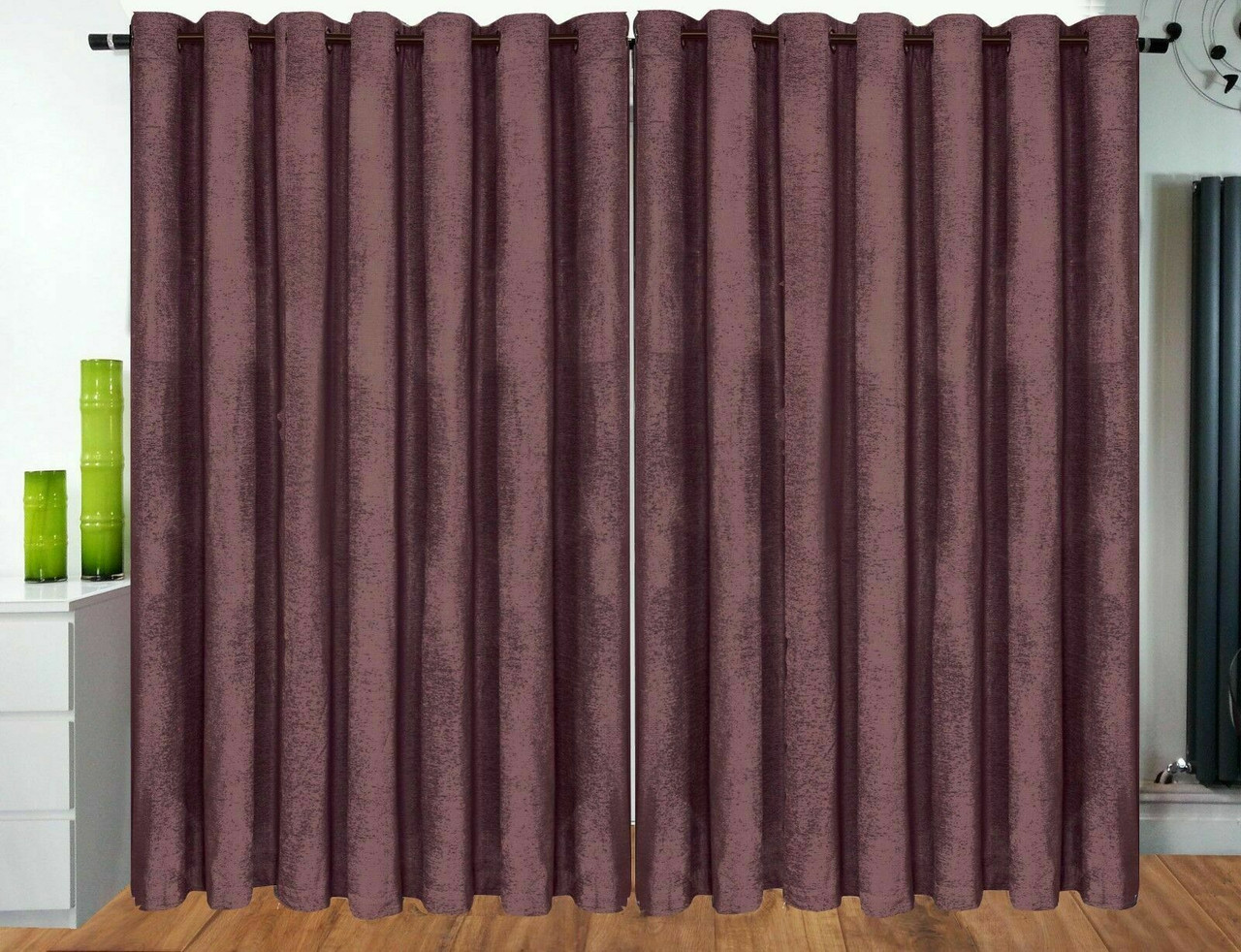 Curtains Eyelet Ring Top Ready Made fully Lined Designer Chenille Curtains MAUVE