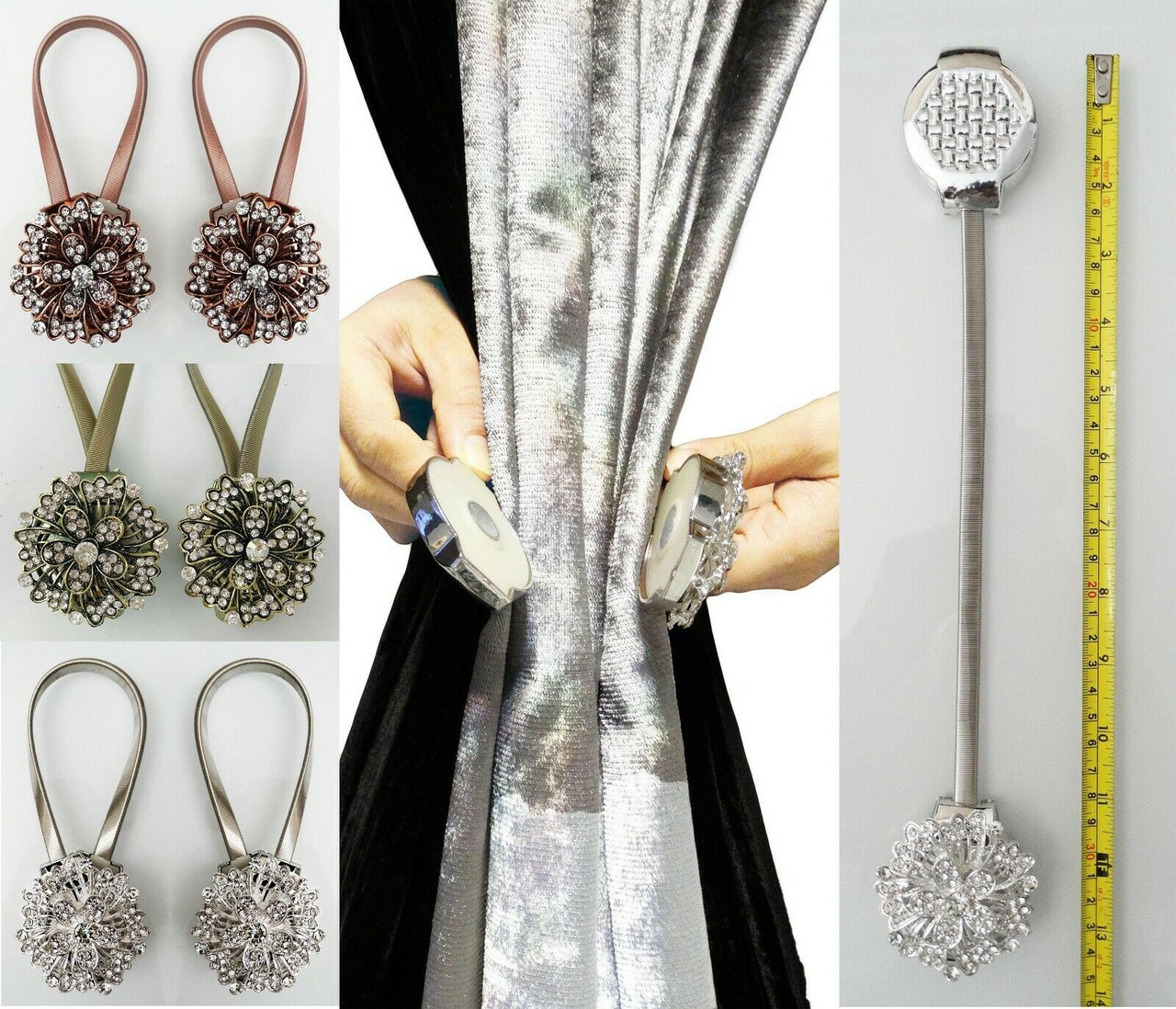 Magnetic Pair of Curtain Tiebacks Crystal diamante