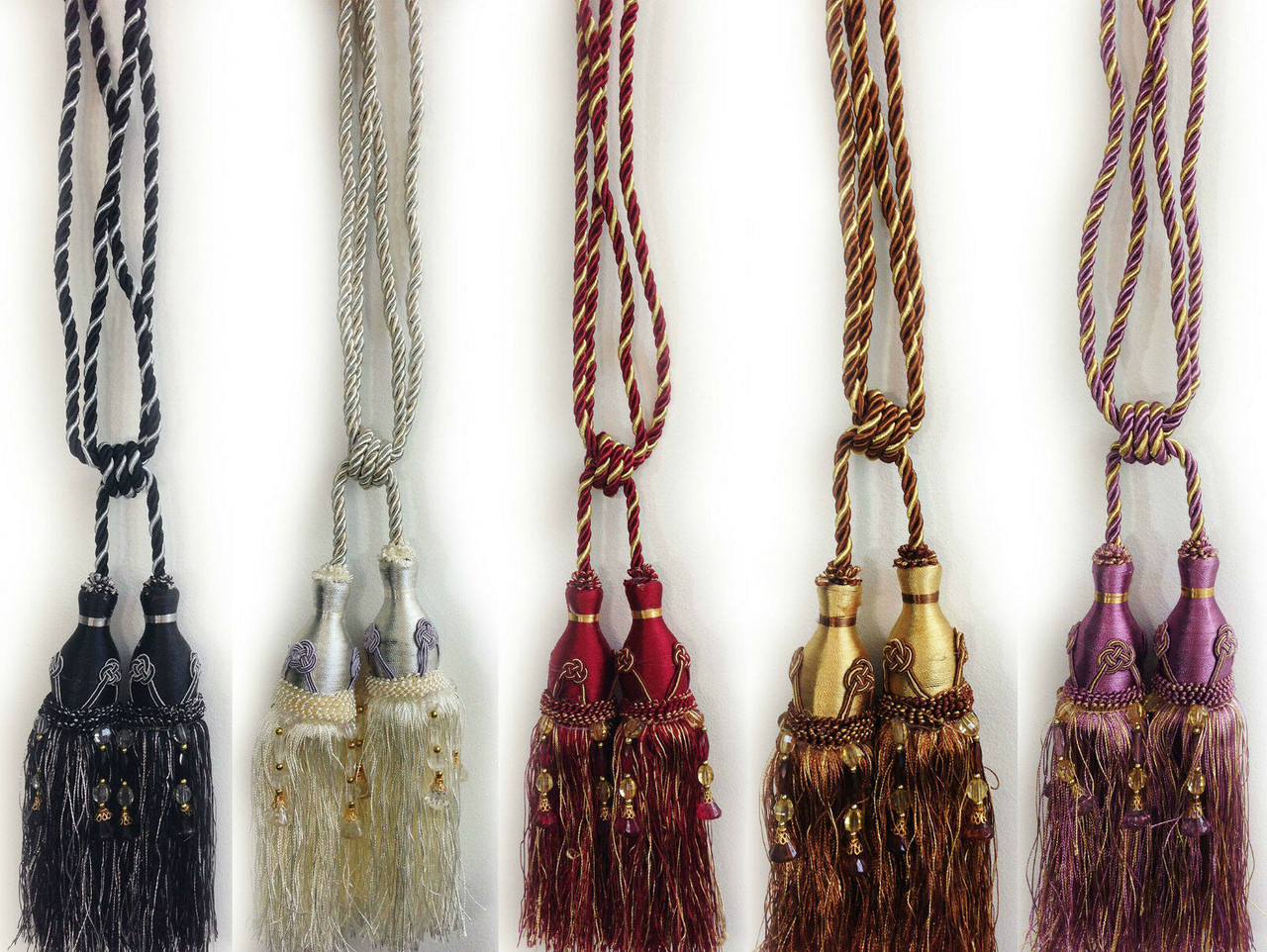 Beaded Curtain Double Tassel Tiebacks 5 Colours