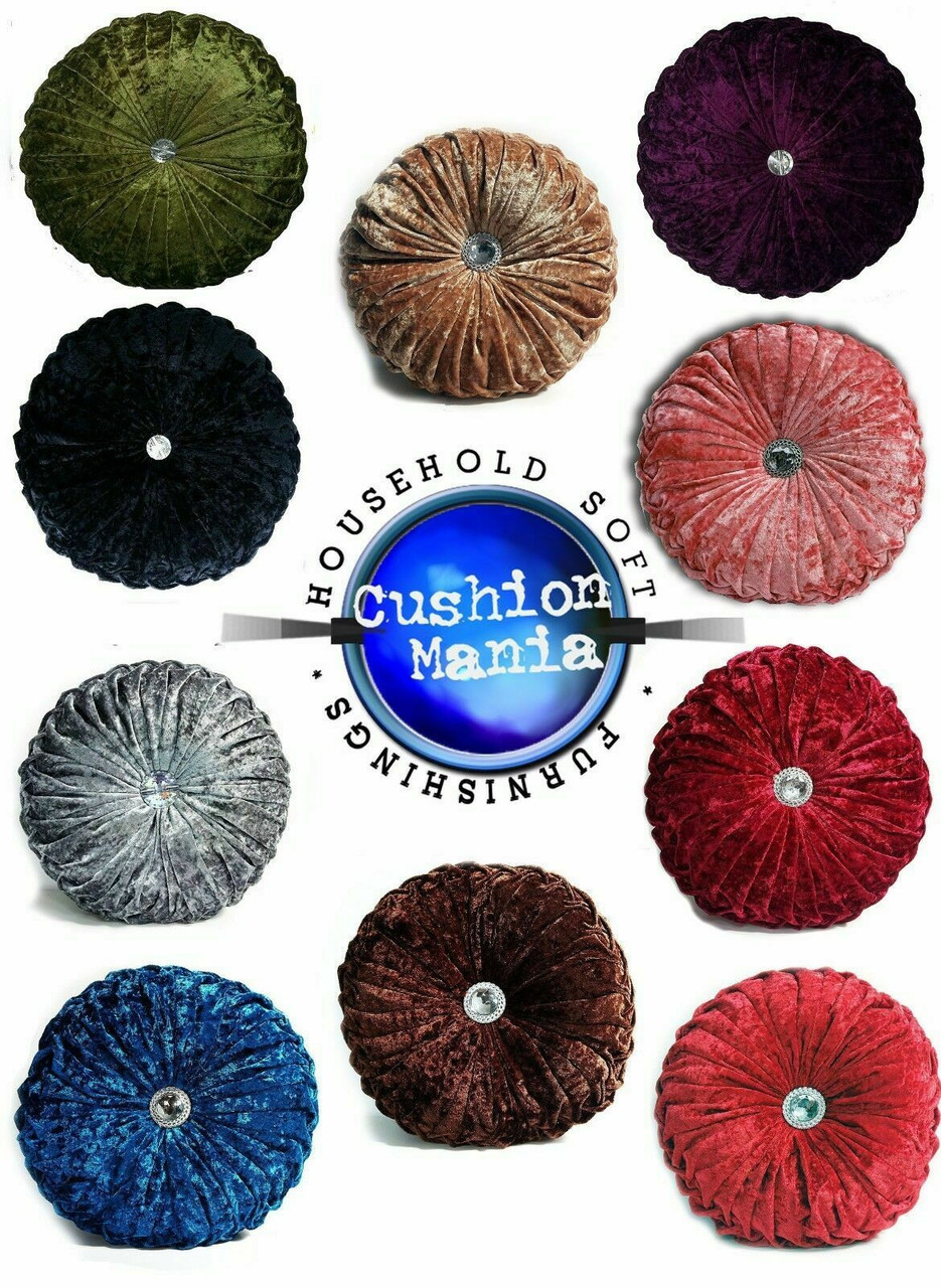 Round Cushion Crush Velvet Diamante Chic Filled
