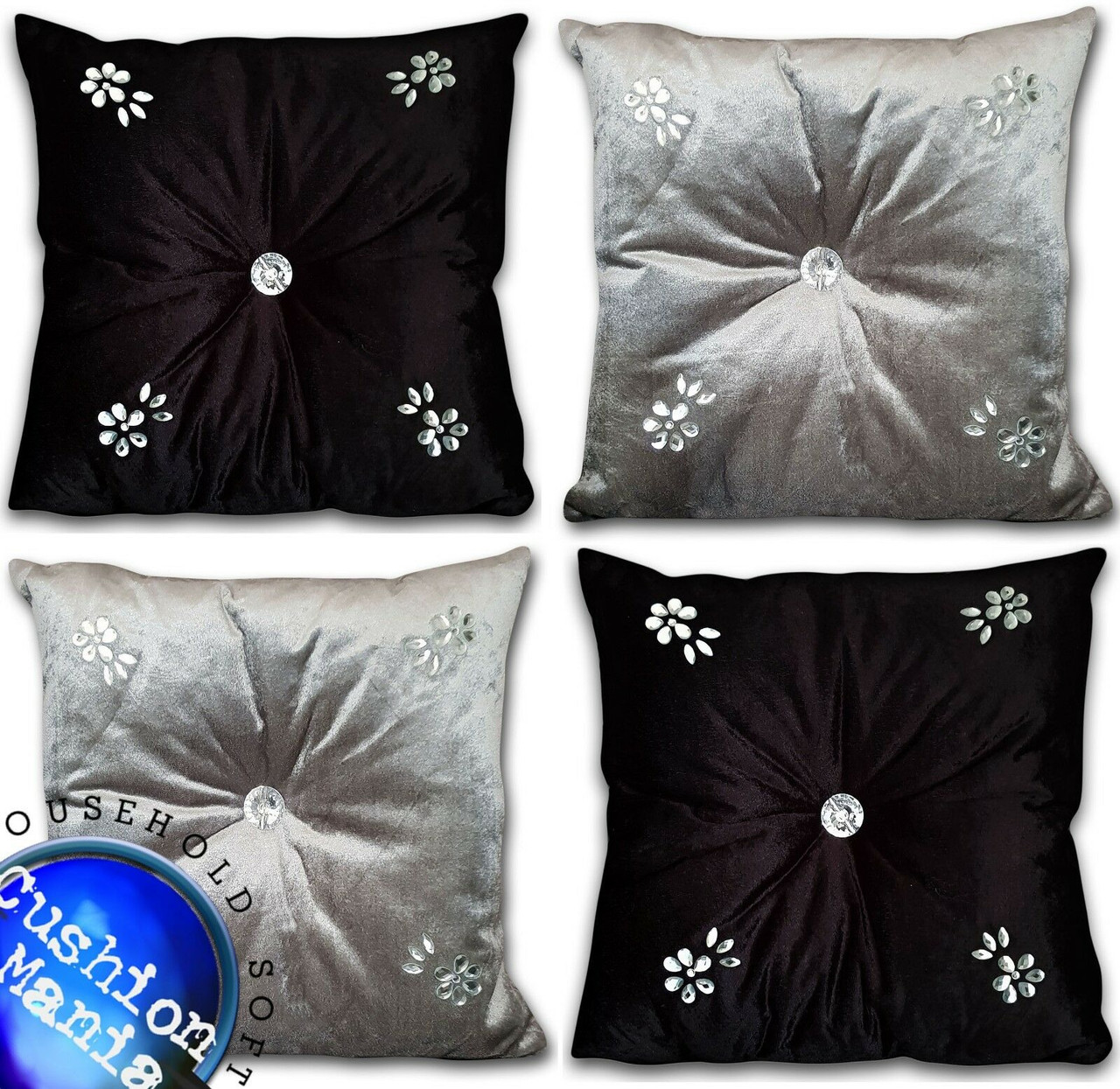 Velvet Chic Filled Cushions DAISY Diamante Cushions
