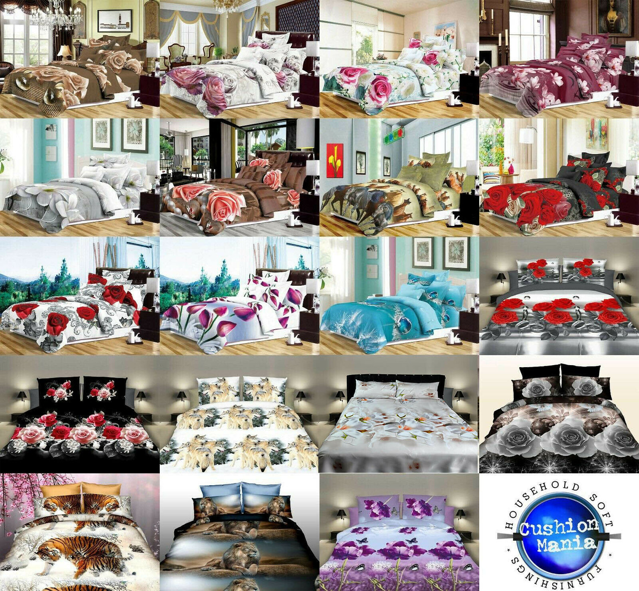 3D Duvet cover set Double King with 2 Pillow Cases 80 GSM