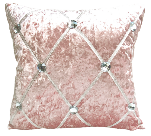 Large Crush Velvet Cushions or Covers Diamante Chesterfield Light Pink