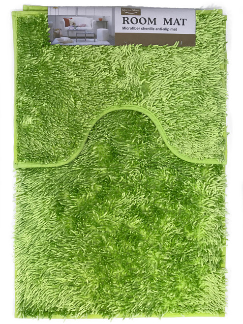 Chenille Bath Mat Set Pedestal Mat Sets Anti Slip LIME GREEN