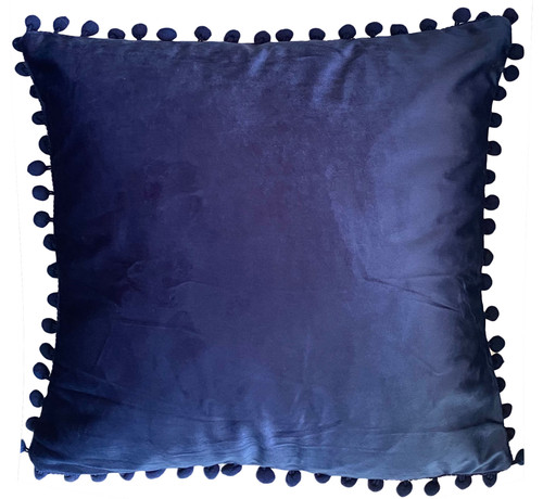 Cushion Cover or Cushion POM POM Plain Holland Plush Velvet 17" x 17" NAVY BLUE