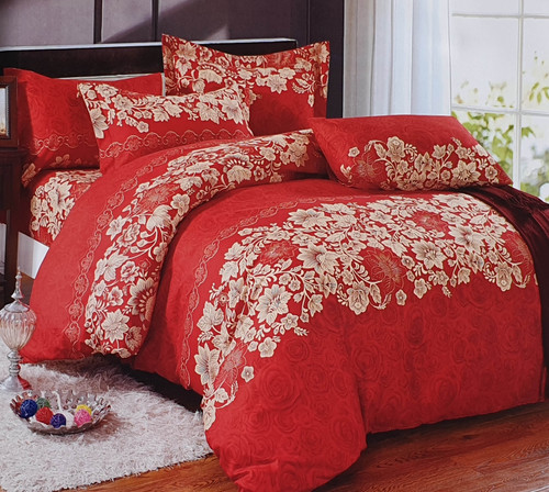 Duvet Cover with Pillow Cases Quilt Cover Bedding Set in Double King size 90 GSM FLOWER TRAILS RED
