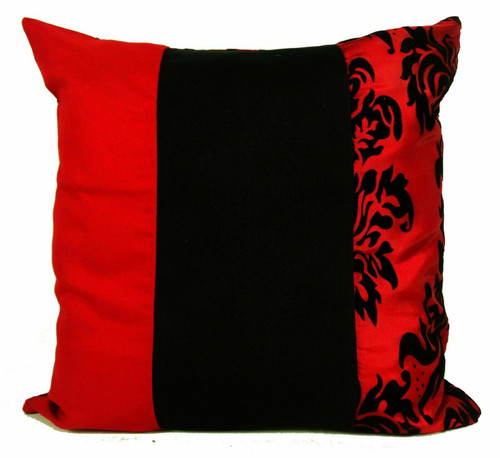 Set of 4 Large Cushion covers Flocked Damask Red 21"x21"