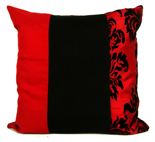 Set of 4 Large Cushion Covers Flocked Damask Cushion Covers 3 Tone Damask 21"x21" RED BLACK
