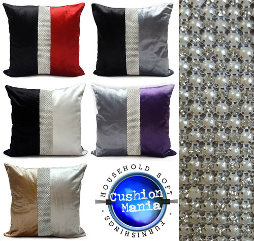 Velvet Diamante Pearl Two Tone Cushions 17X17" or 21"X21"