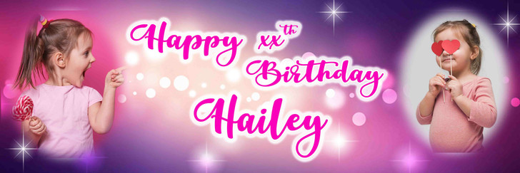 Girls pink purple shiny birthday banner