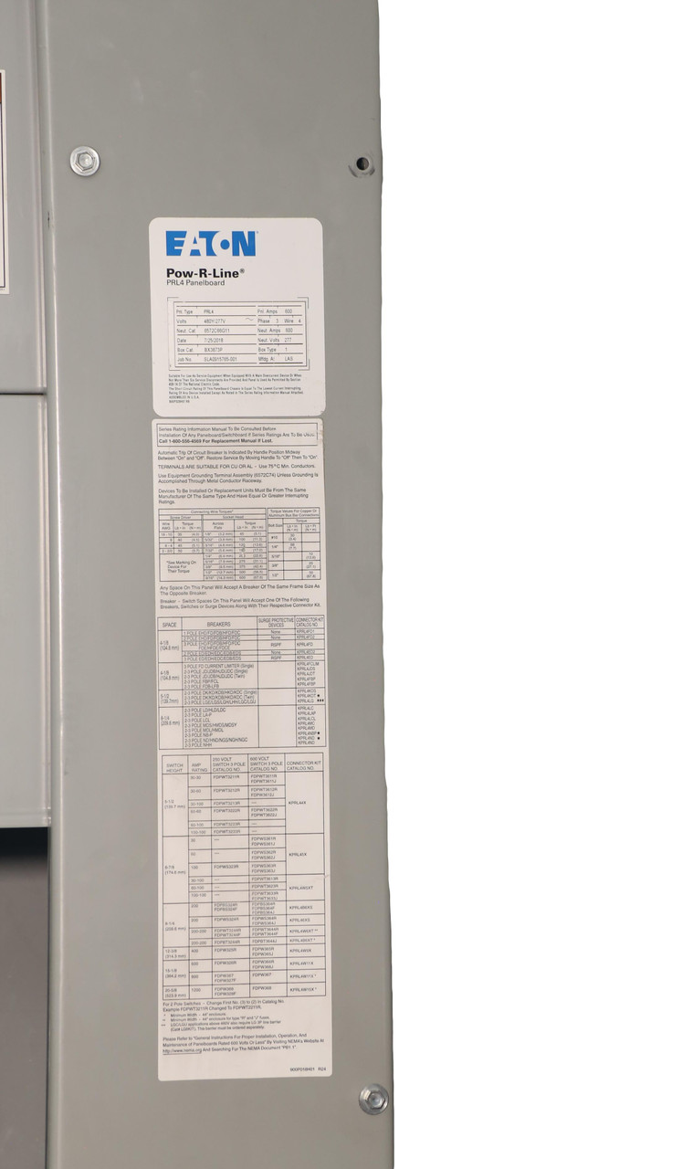 600A Main Breaker Panel, 480Y/277V PRL4 Power Panelboard